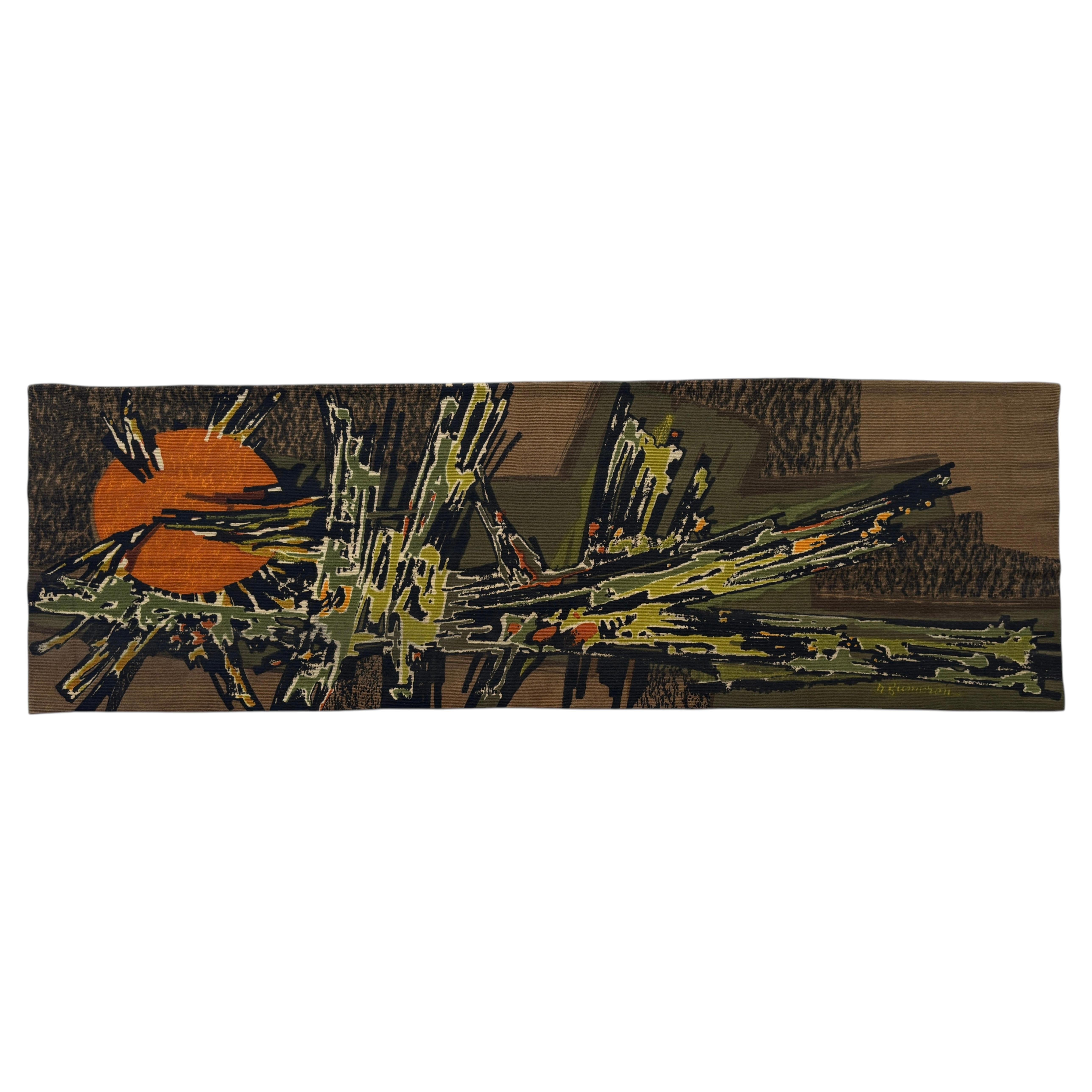 Mid-Century Screen-Printed Wool Tapestry "Samouraï" by René Fumeron, circa 1960 For Sale