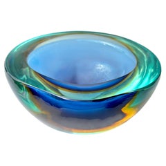 Murano Sommerso Glass Bowl in Blue, Amber and Green, Italy 1960s