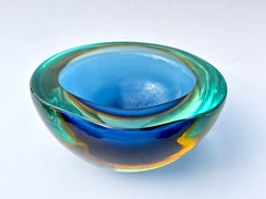 Murano Sommerso Glass Bowl in Blue, Amber and Green, Italy 1960s