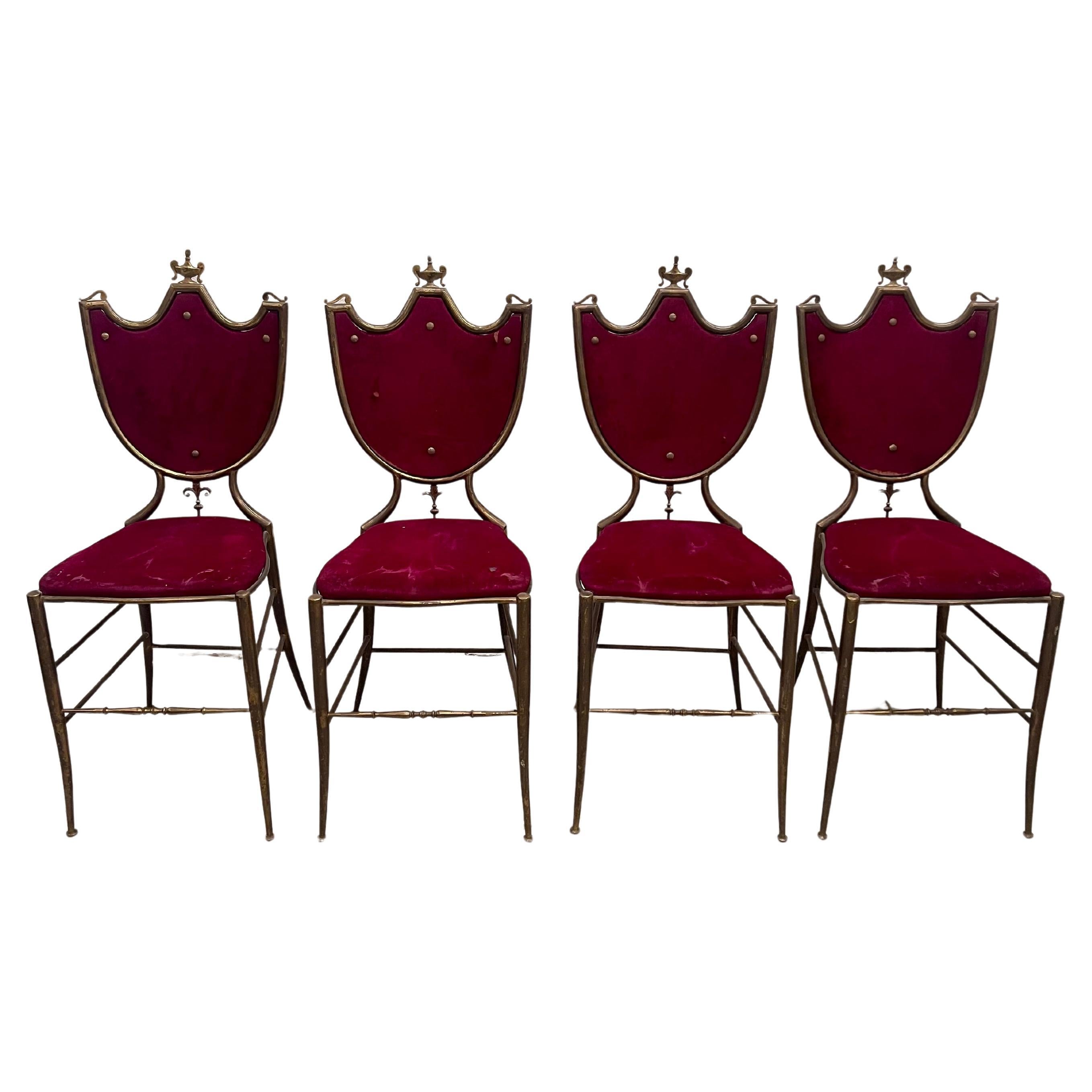 Set di 4 sedie antiche in ottone chivari in stile classico lago di como anni '40