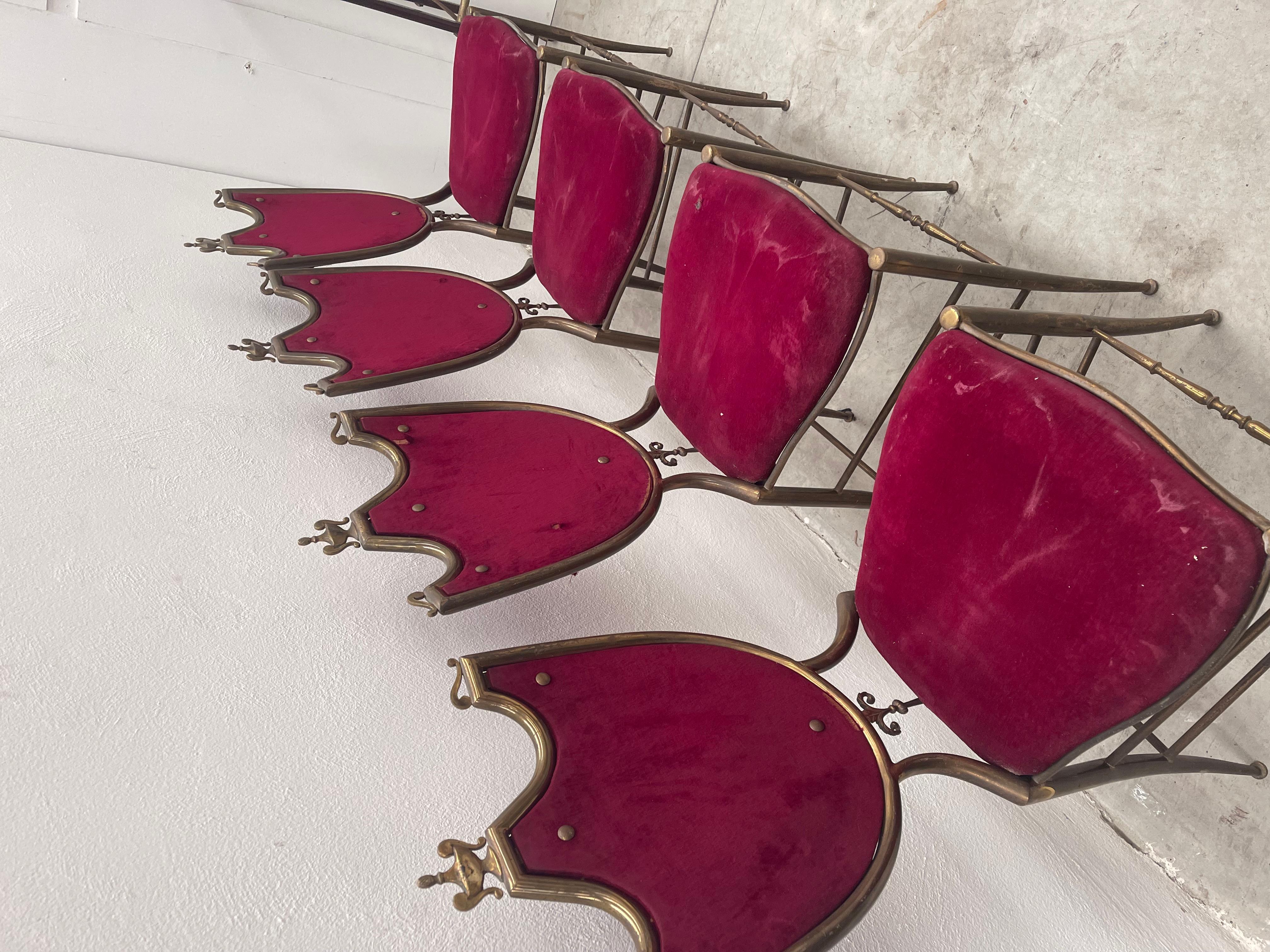 Set di 4 sedie antiche in ottone chivari in stile classico lago di como anni '40 im Zustand „Gut“ im Angebot in Cantù, IT