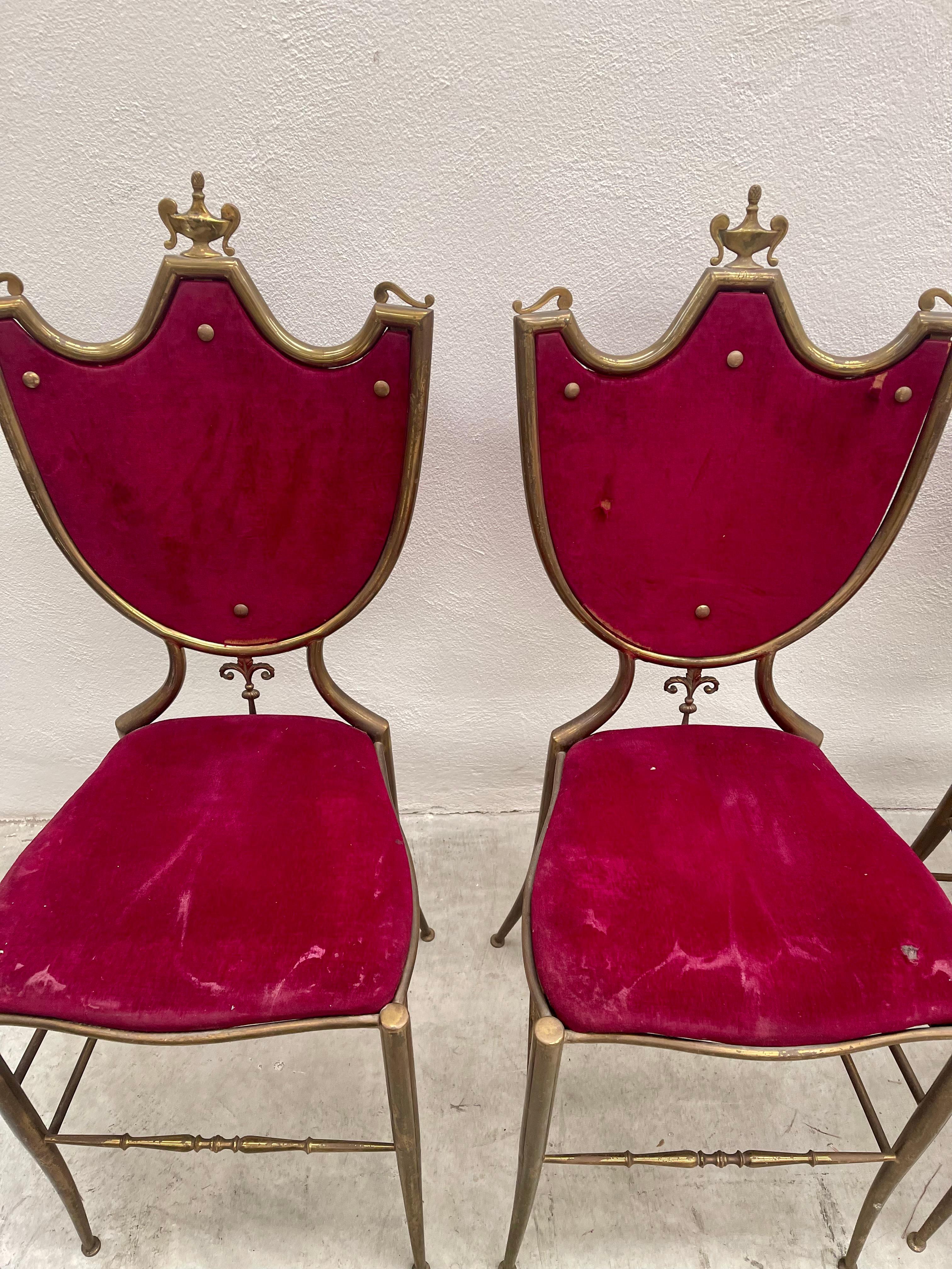 Set di 4 sedie antiche in ottone chivari in stile classico lago di como anni '40 (20th Century) im Angebot