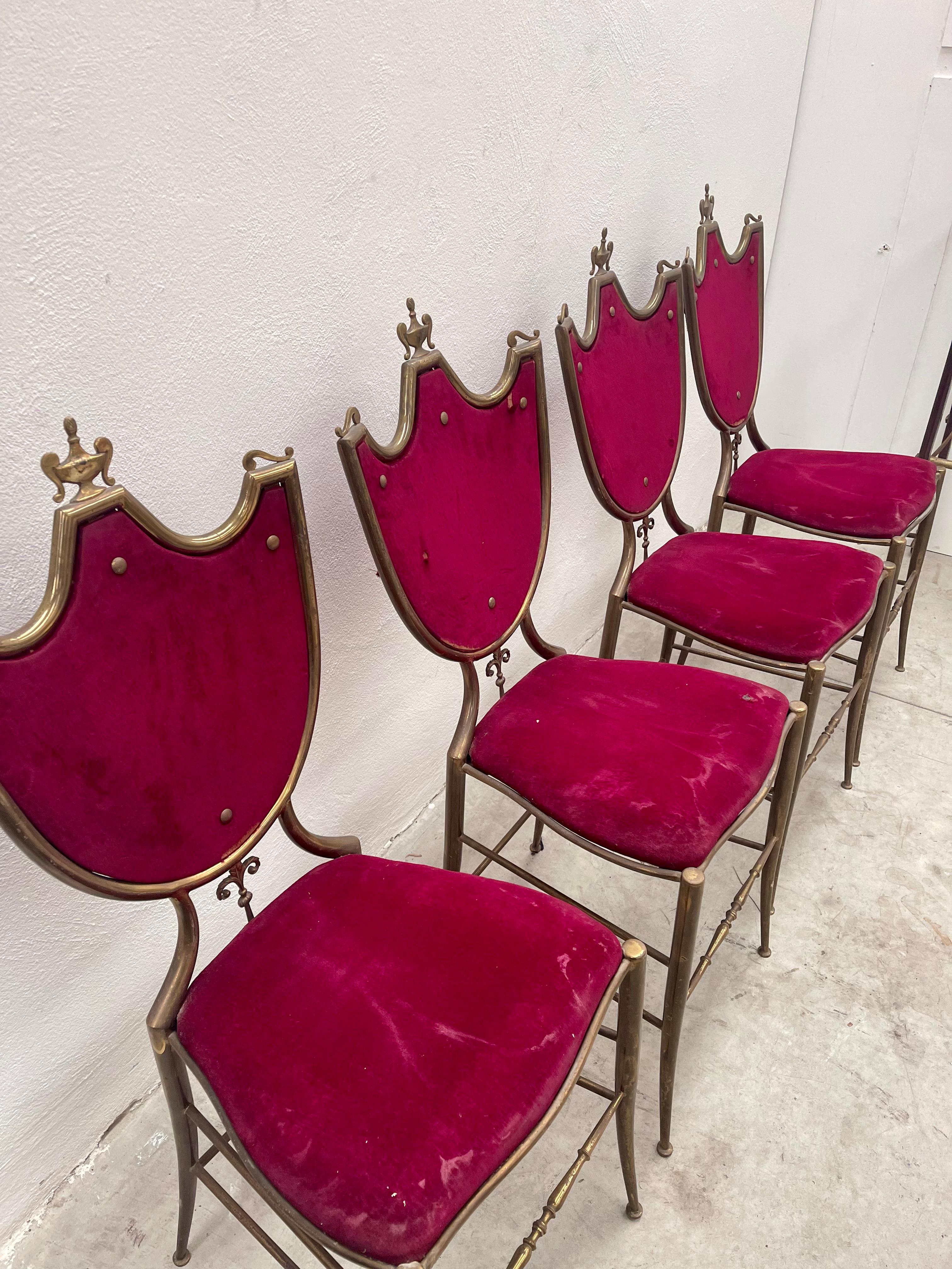 Set di 4 sedie antiche in ottone chivari in stile classico lago di como anni '40 im Angebot 4