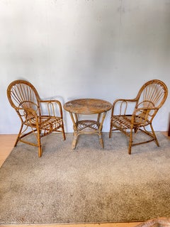 Magnifique petit salon vintage en rotin tressé, lac de Côme, années 70
