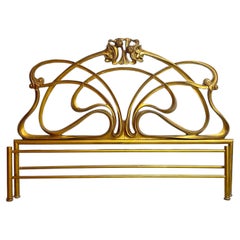 Magnifique lit double en laiton massif, style Art nouveau, années 60