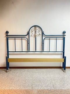 Blue and silver wrought-iron double bed, elegant classic style, 1980