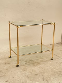 Prestigious Hollywood Regency Bar Cart in Gilded Brass and Glass – 1980s