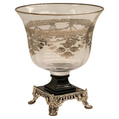 Elegant 24% PBO Crystal Goblet with Silver Floral Design, Italy, 1970s