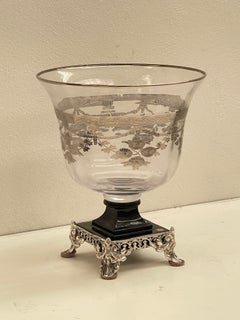Elegant 24% PBO Crystal Goblet with Silver Floral Design, Italy, 1970s