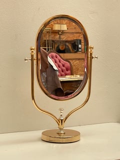 Magnifique miroir de table en laiton et verre, « L’Ovale d’Or », années 70