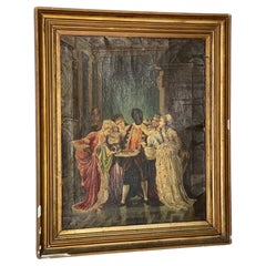 Antique oil painting with a large, gilded period frame, 1920