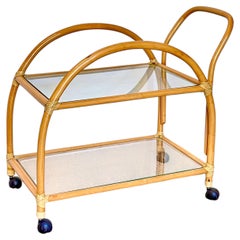 Vintage bamboo and glass food cart with two shelves, from the 1970s