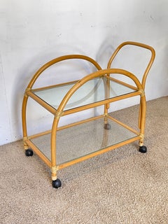 Vintage bamboo and glass food cart with two shelves, from the 1970s