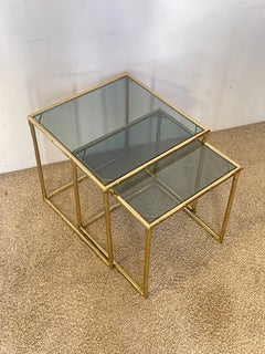 Pair of Regency-style side tables in glass and gilded brass, Italian design, 1970s