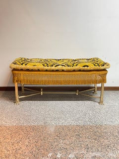 Barocke Bank aus vergoldetem Messing mit Damastbezug, „Grand Palais“, 70er Jahre