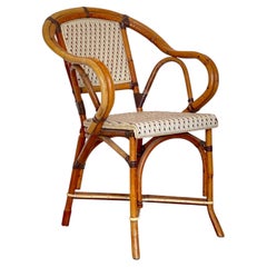 plendida poltrona in bambù e midollino intrecciato, anni '70