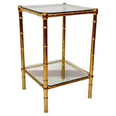 Vintage coffee table in gold-plated brass and glass, "bamboo style," 1970s