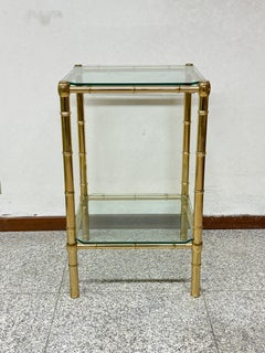 Vintage coffee table in gold-plated brass and glass, "bamboo style," 1970s