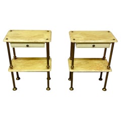 Pair of glamorous "Atelier Doré" nightstands in brass and ivory-effect marble, 1970
