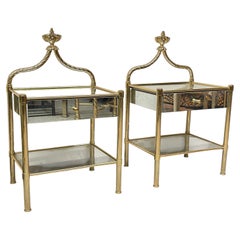 An elegant pair of nightstands in gilded brass and glass, “Royal Gold,” from the 1970s