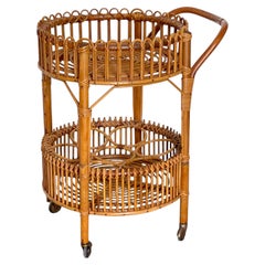 Elegant bamboo and rattan cart with two shelves, Lake Como, 1970s