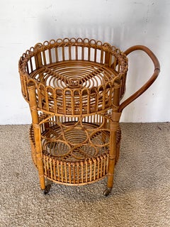 Elegant bamboo and rattan cart with two shelves, Lake Como, 1970s