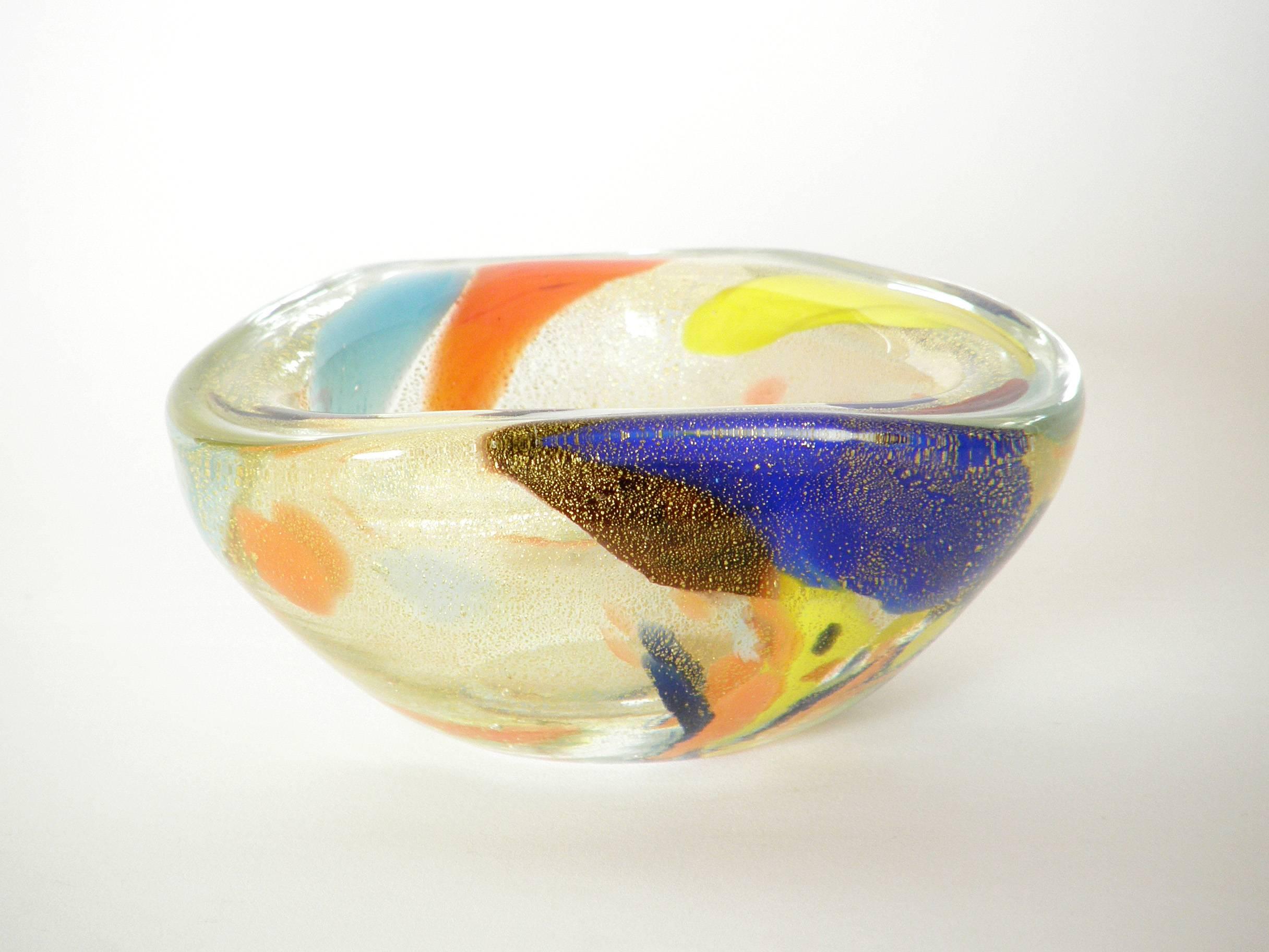 Mid-20th Century Multicolored Murano Glass Tricorn Bowl with Abstract Designs For Sale