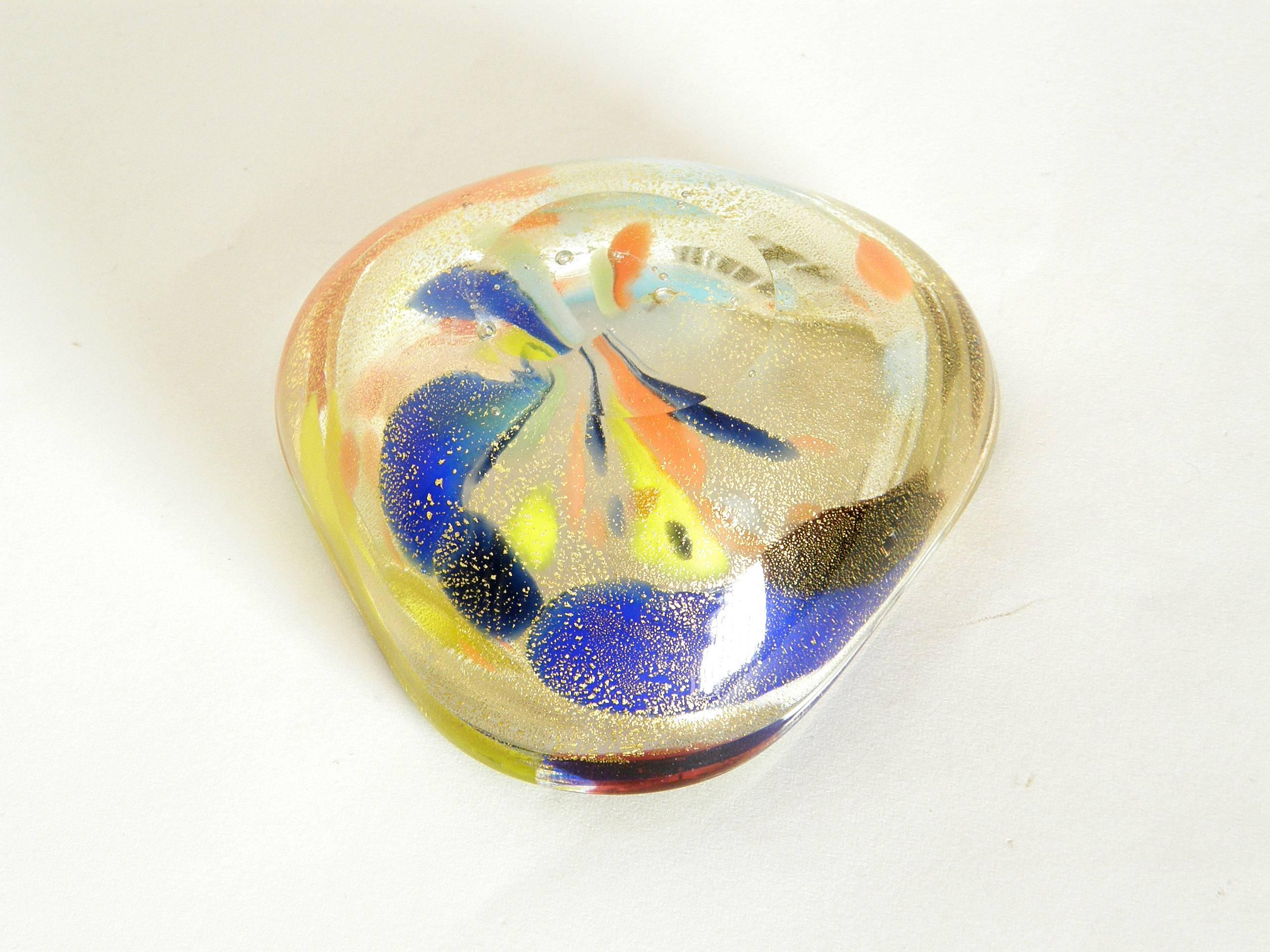 Multicolored Murano Glass Tricorn Bowl with Abstract Designs For Sale 1