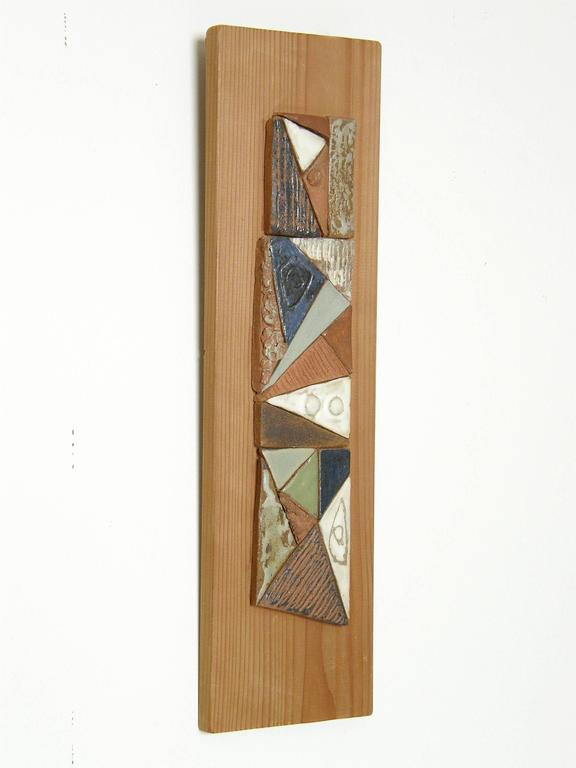 Abstract Ceramic Mosaic on Wood Relief Wall Sculpture by Peg Tootelian