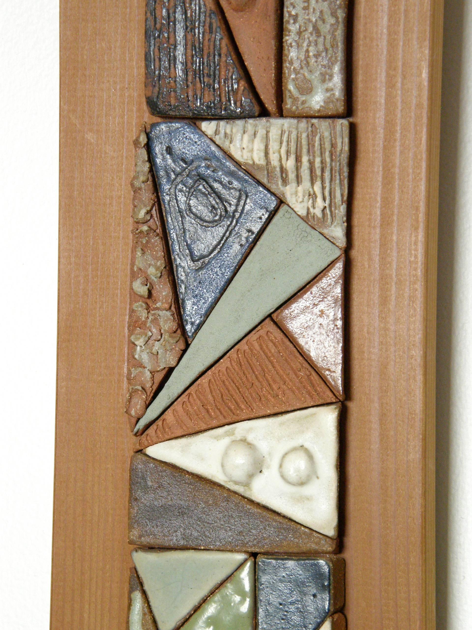 American Abstract Ceramic Mosaic on Wood Relief Wall Sculpture by Peg Tootelian