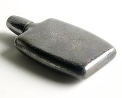 Arts and Crafts Hammered Sterling Silver Pocket Flask with Shot Glass Top