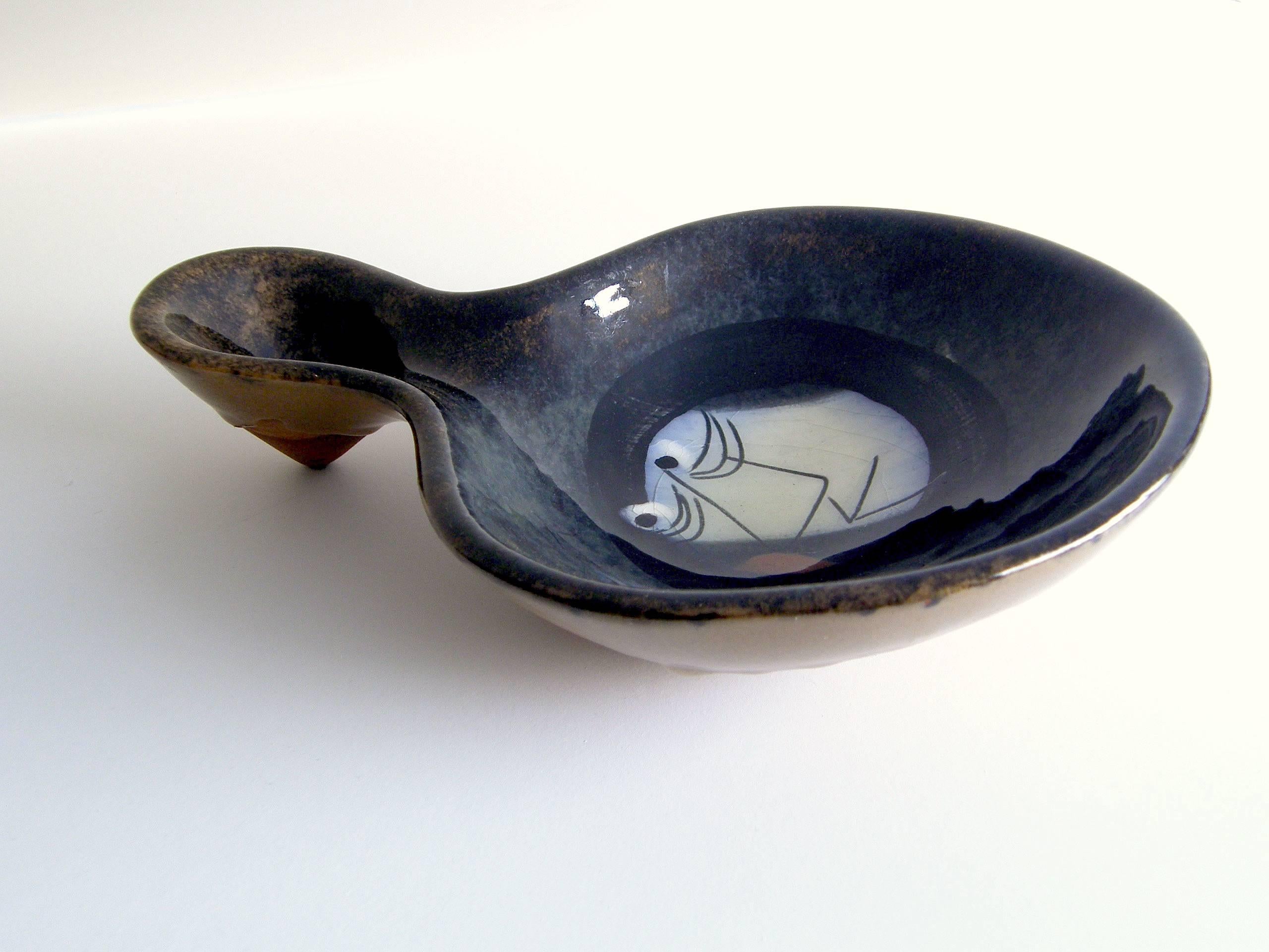 American  Edmund Ronaky Ceramic Bowl Dish Hand painted Under Glaze California Potter  For Sale