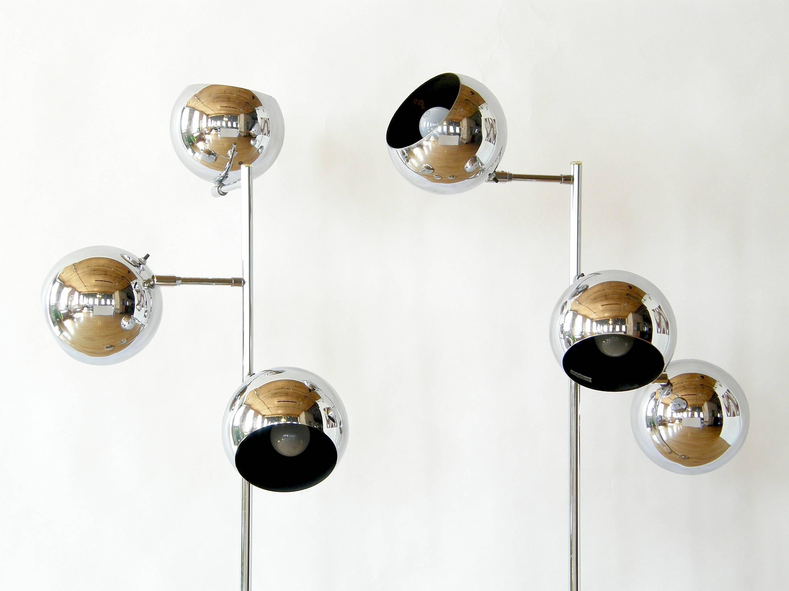 Late 20th Century Pair of Koch and Lowy Triple Sphere Floor Lamps