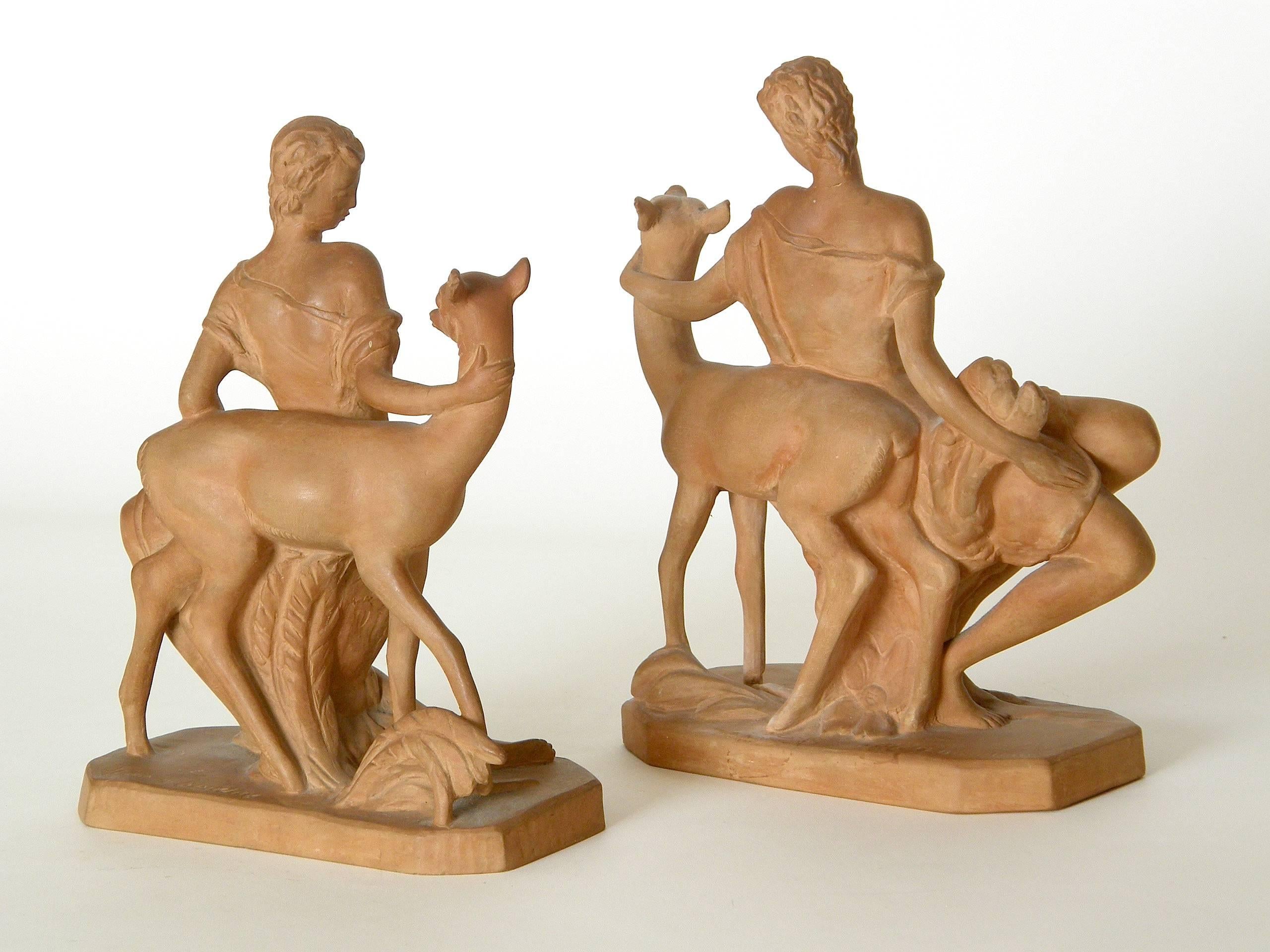 Classic and modern terracotta figures of women with deer sculpted by Mario Bandini for Zaccagnini, made in Italy.

Please contact us if you have any questions.