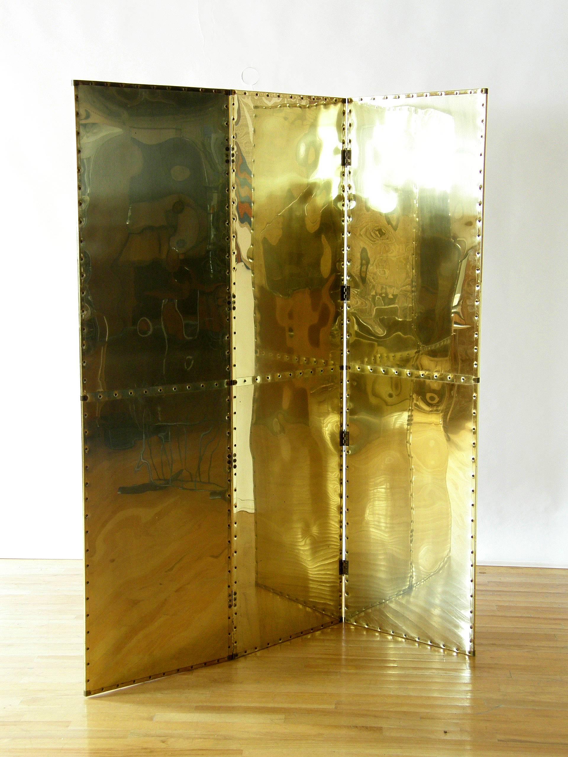 Riveted Brass Folding Screen In Good Condition In Chicago, IL