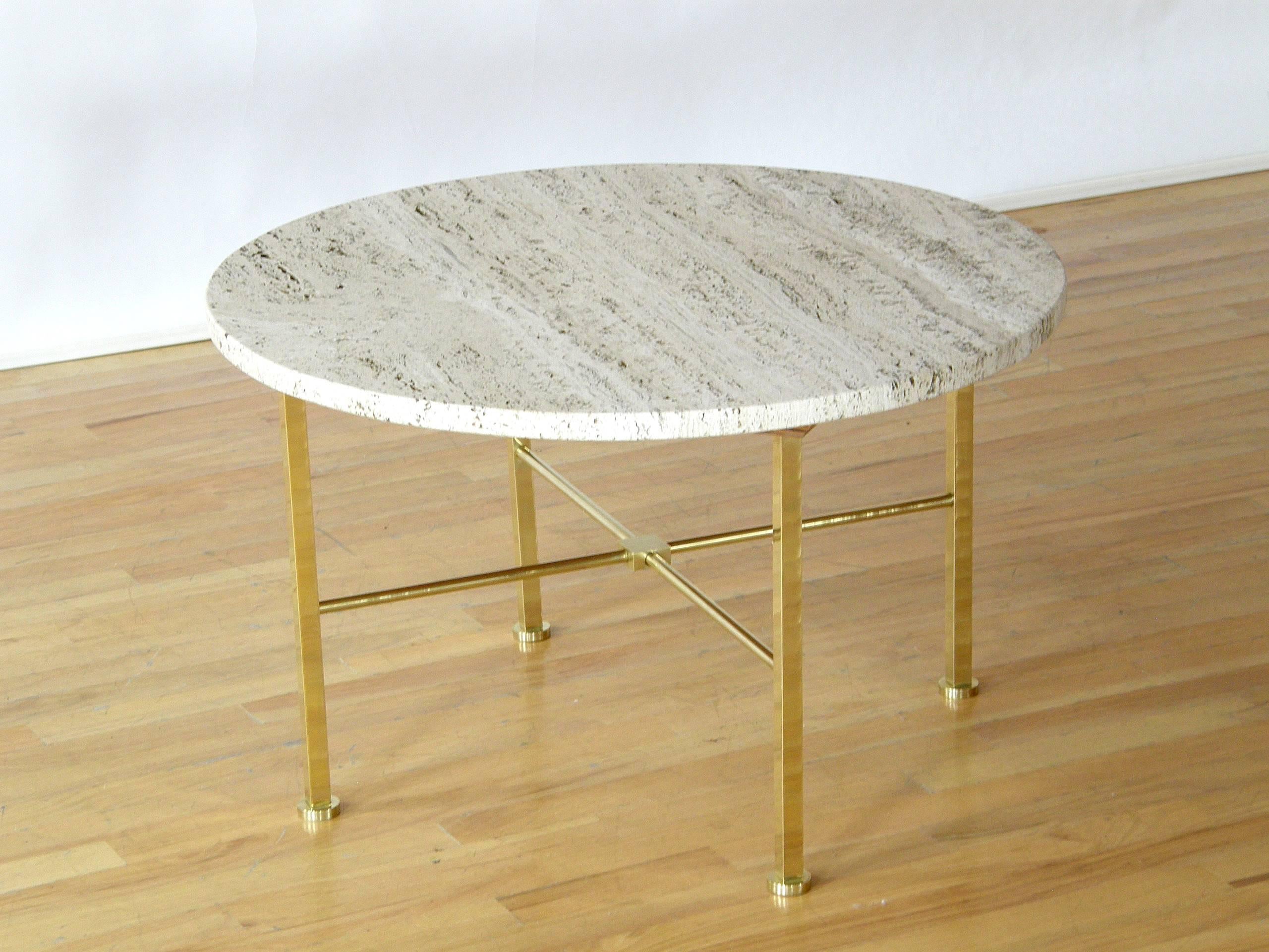 Mid-Century Modern Frederick C. Boger Brass and Travertine Coffee Cocktail Table For Sale