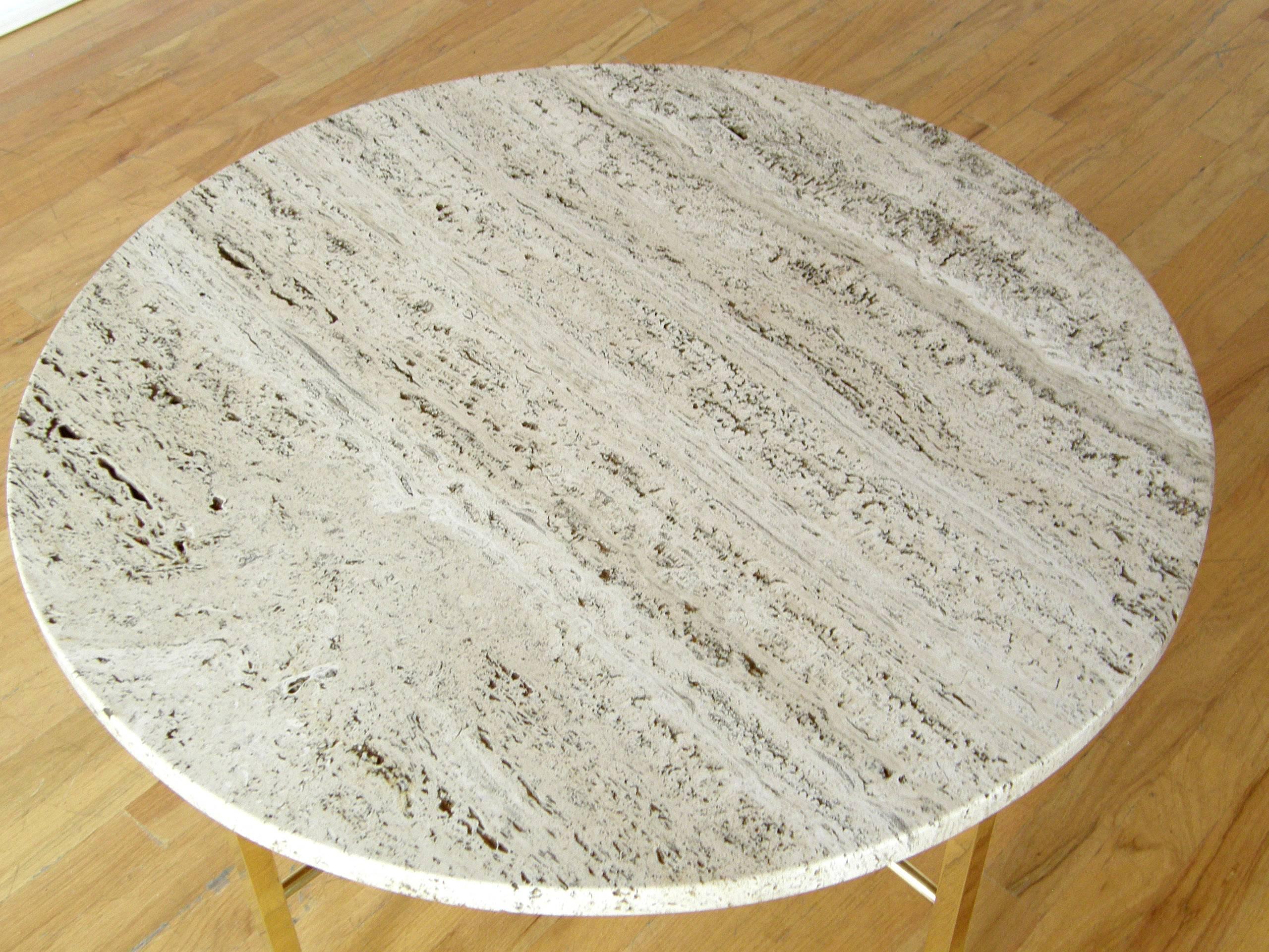 Frederick C. Boger Brass and Travertine Coffee Cocktail Table In Good Condition For Sale In Chicago, IL