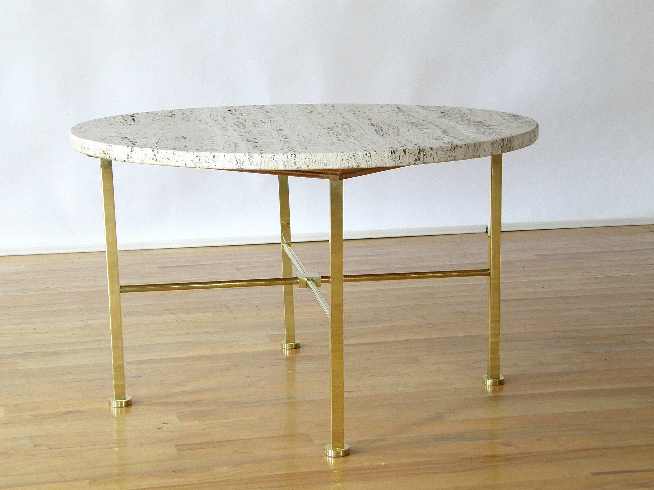American Frederick C. Boger Brass and Travertine Coffee Cocktail Table For Sale