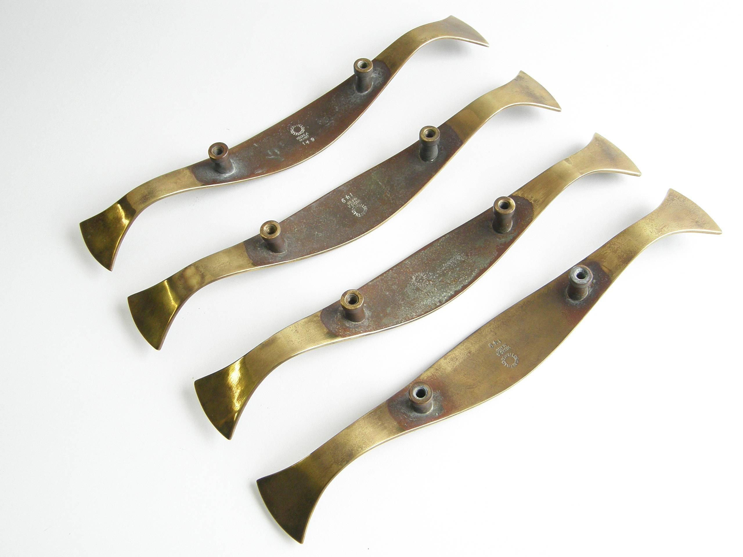 Mexican Los Castillo Brass Handles with Inlaid Stone