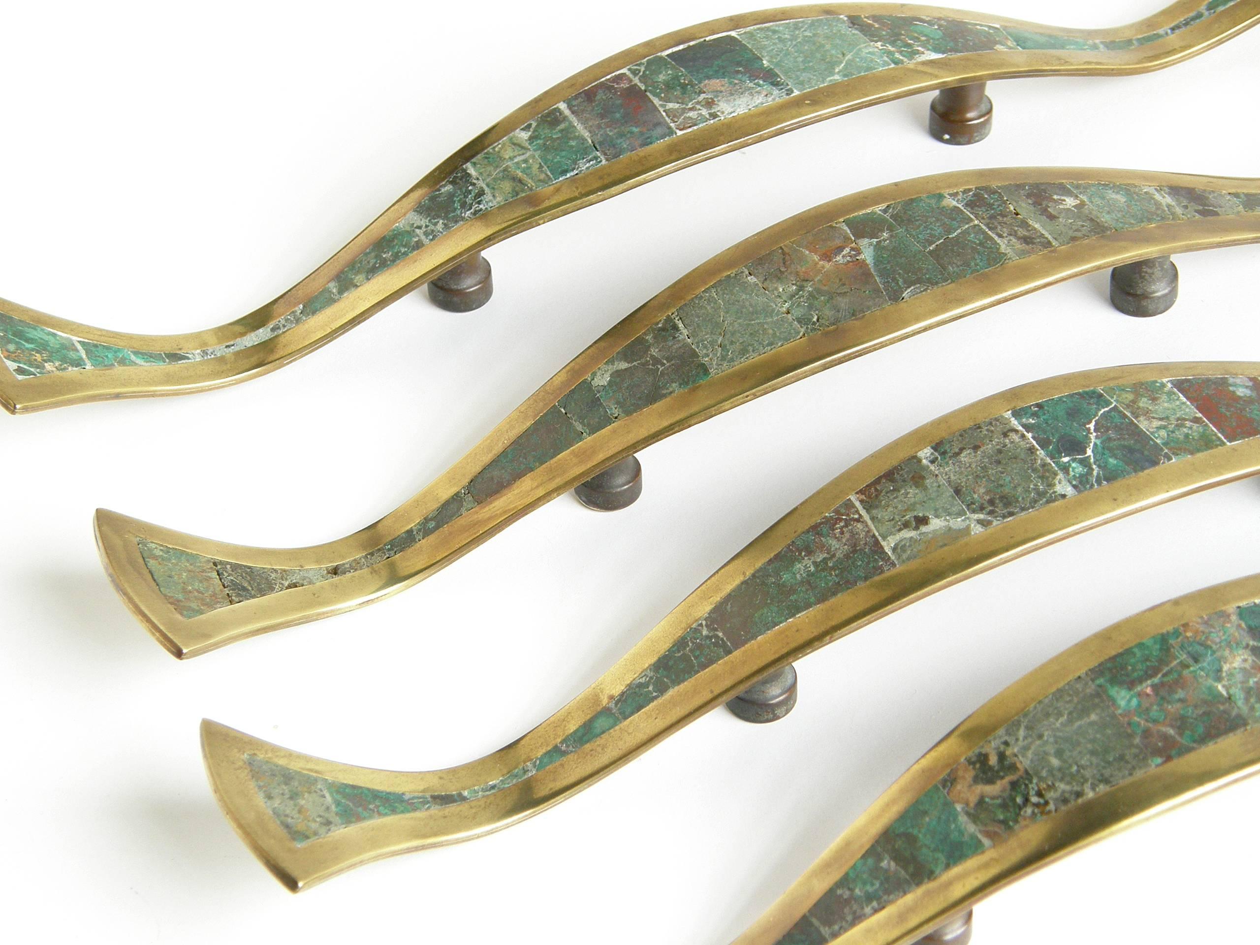 Hand-Crafted Los Castillo Brass Handles with Inlaid Stone