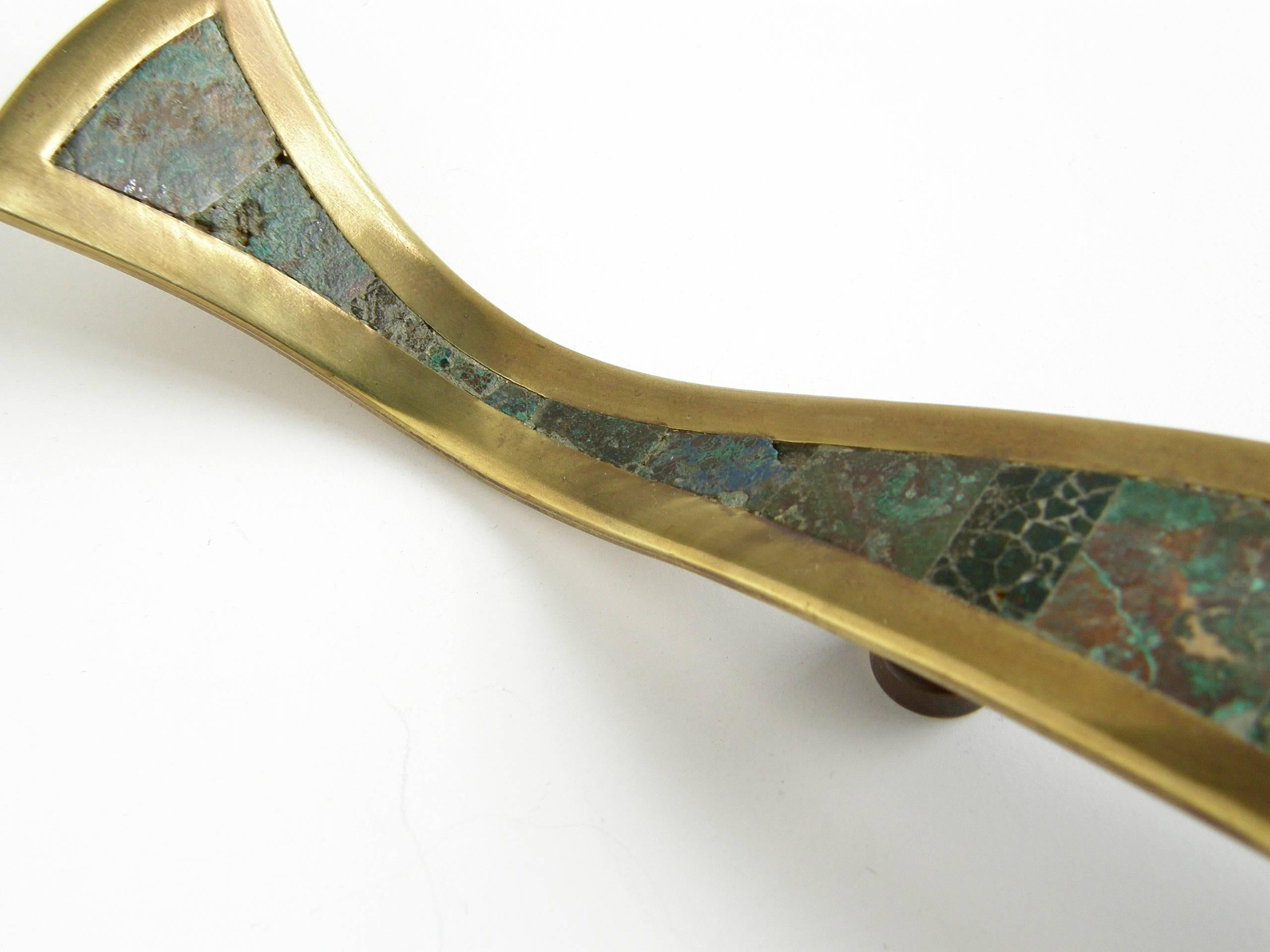 Los Castillo Brass Handles with Inlaid Stone In Good Condition In Chicago, IL