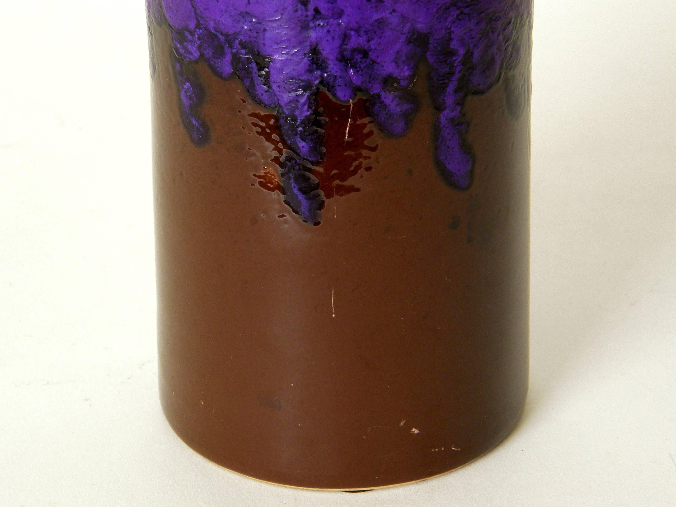 Mid-Century Modern Bitossi for Rosenthal Netter Italian Ceramic Vase Brown with Purple Lava Glaze For Sale
