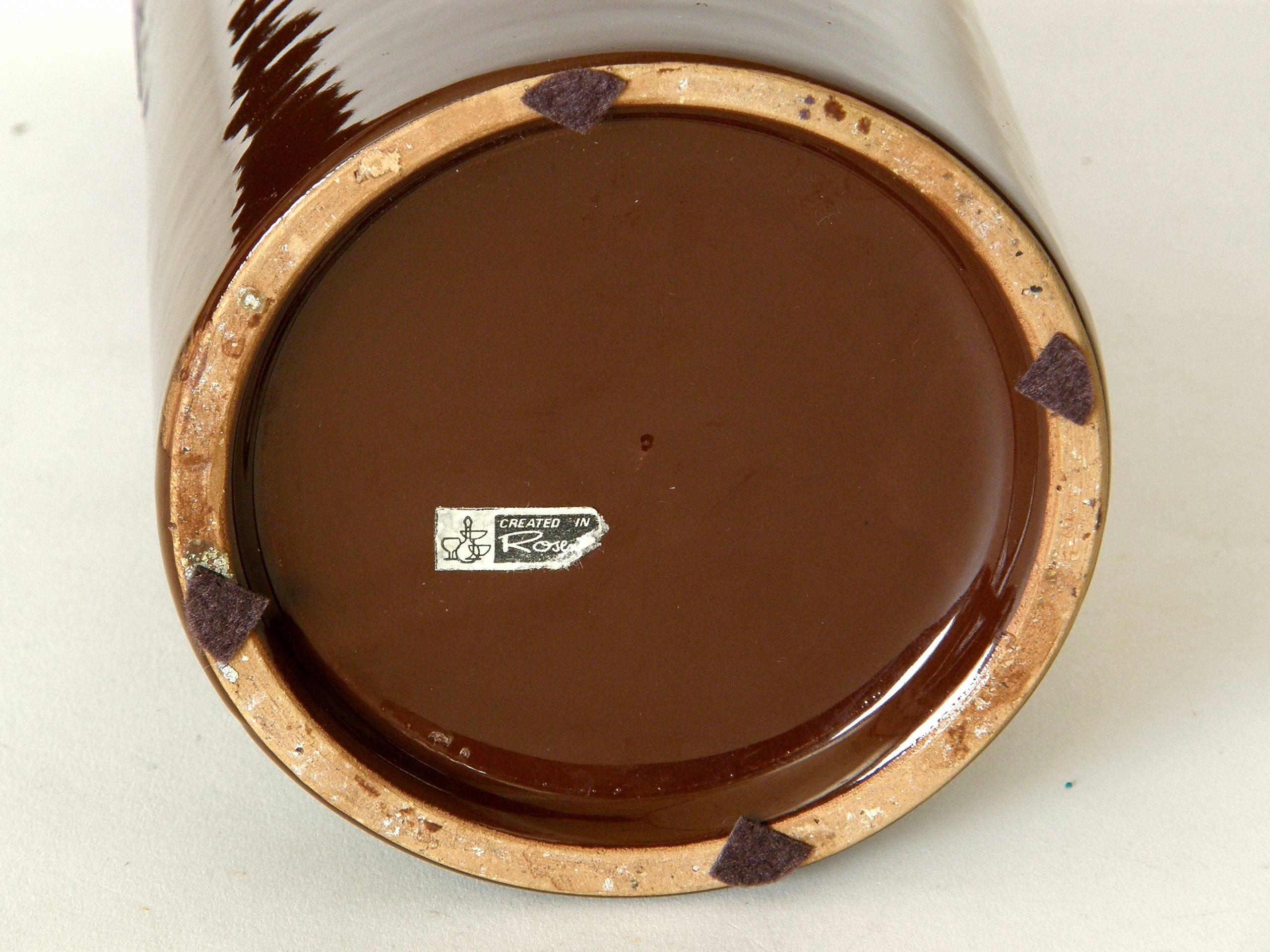 Mid-20th Century Bitossi for Rosenthal Netter Italian Ceramic Vase Brown with Purple Lava Glaze For Sale