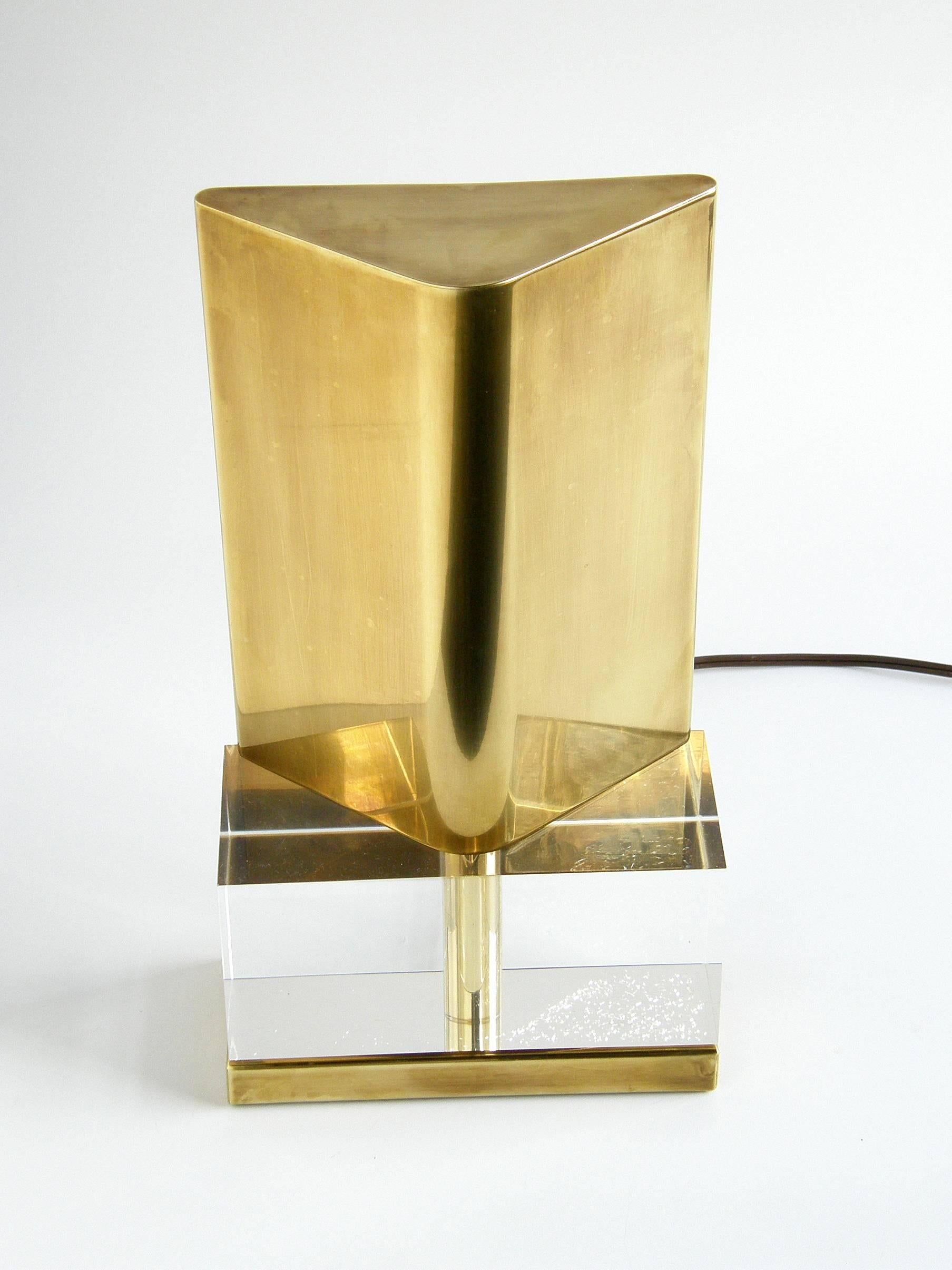 Minimalist Chapman Lucite and Brass Reflector Lamp