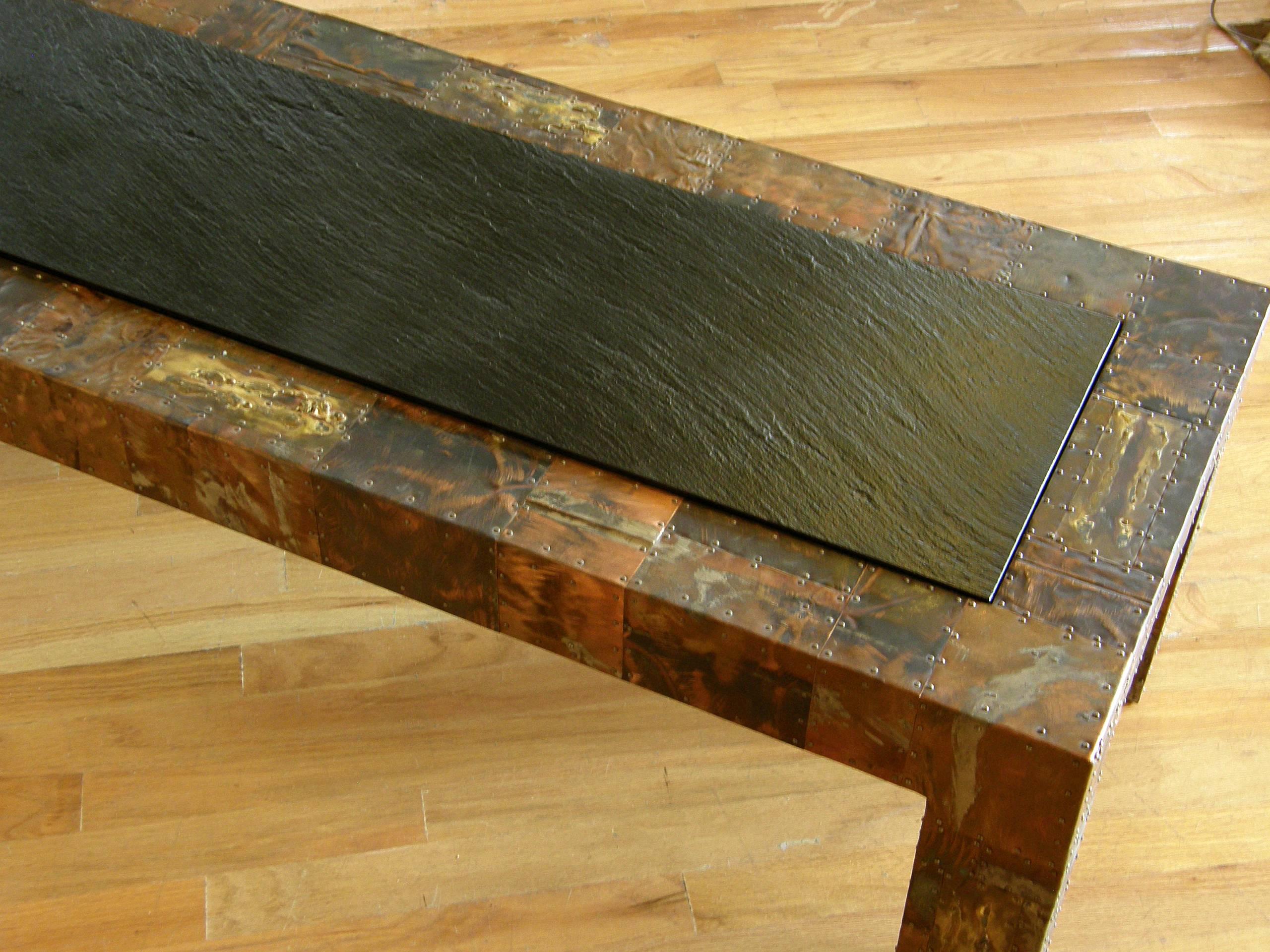 H. A. Larson Brutalist Patchwork Coffee Table with Slate Top In Good Condition For Sale In Chicago, IL