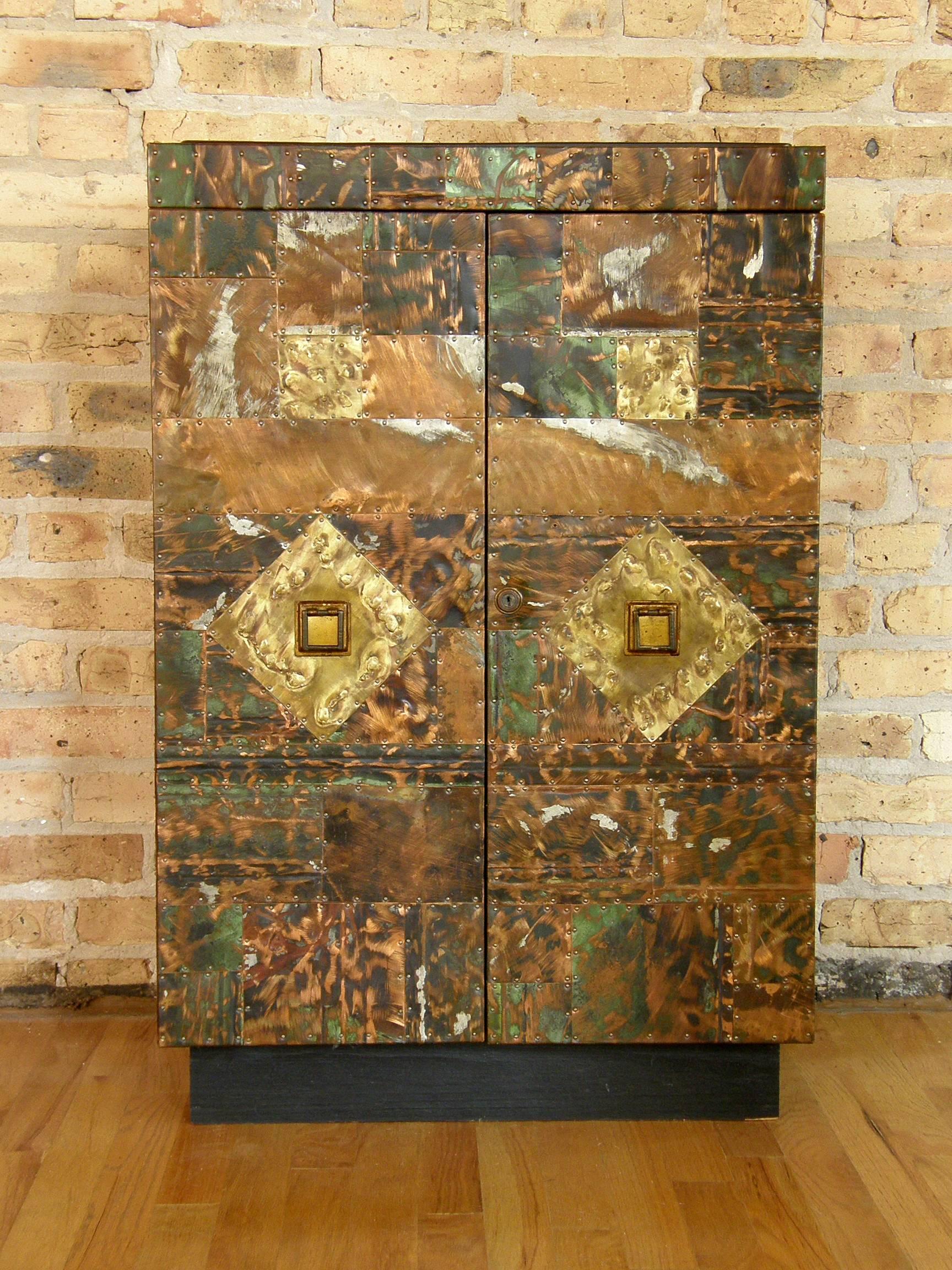 Late 20th Century H. A. Larson Brutalist Patchwork Bar Cabinet with Slate Top
