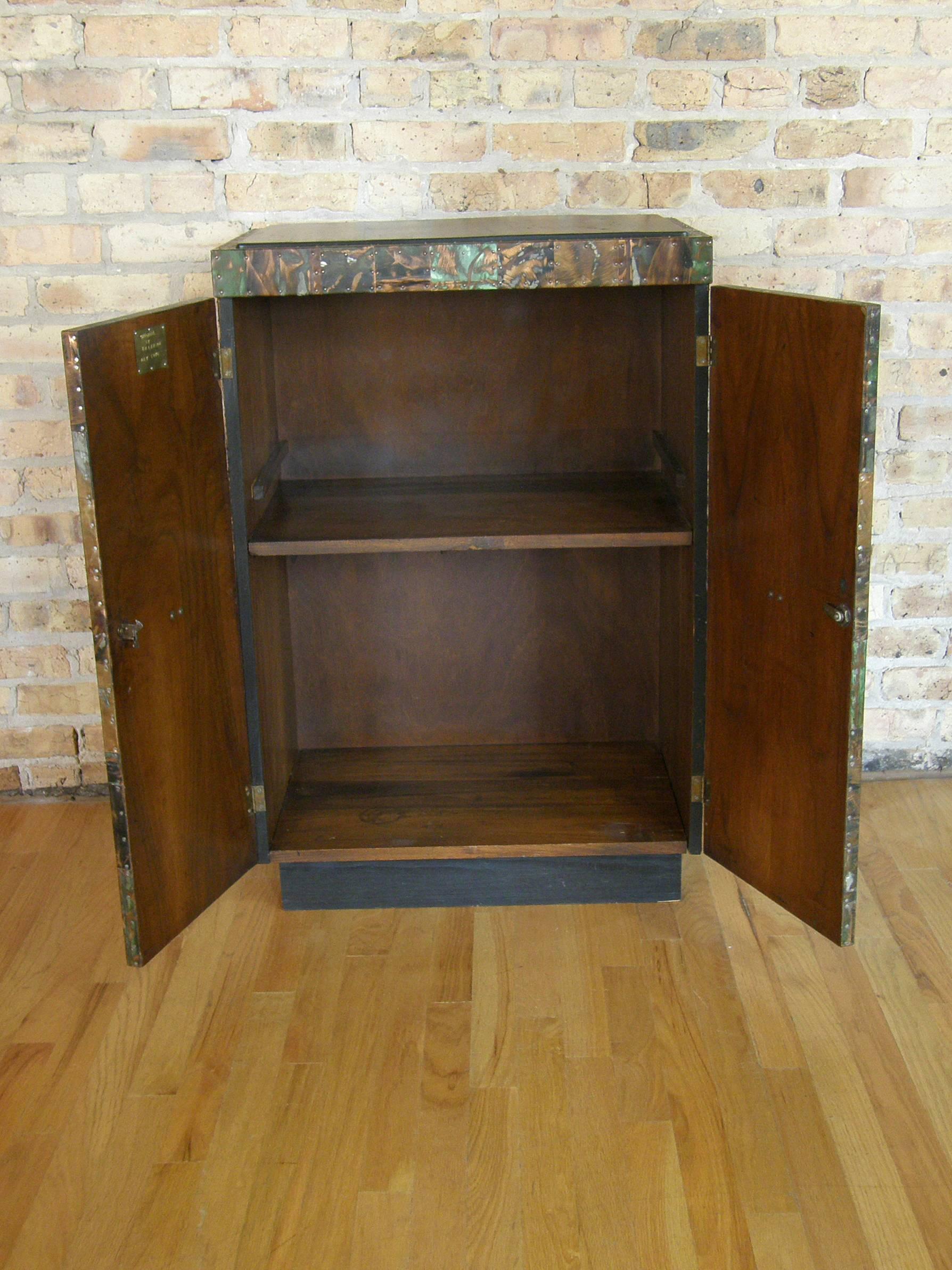 H. A. Larson Brutalist Patchwork Bar Cabinet with Slate Top In Good Condition In Chicago, IL
