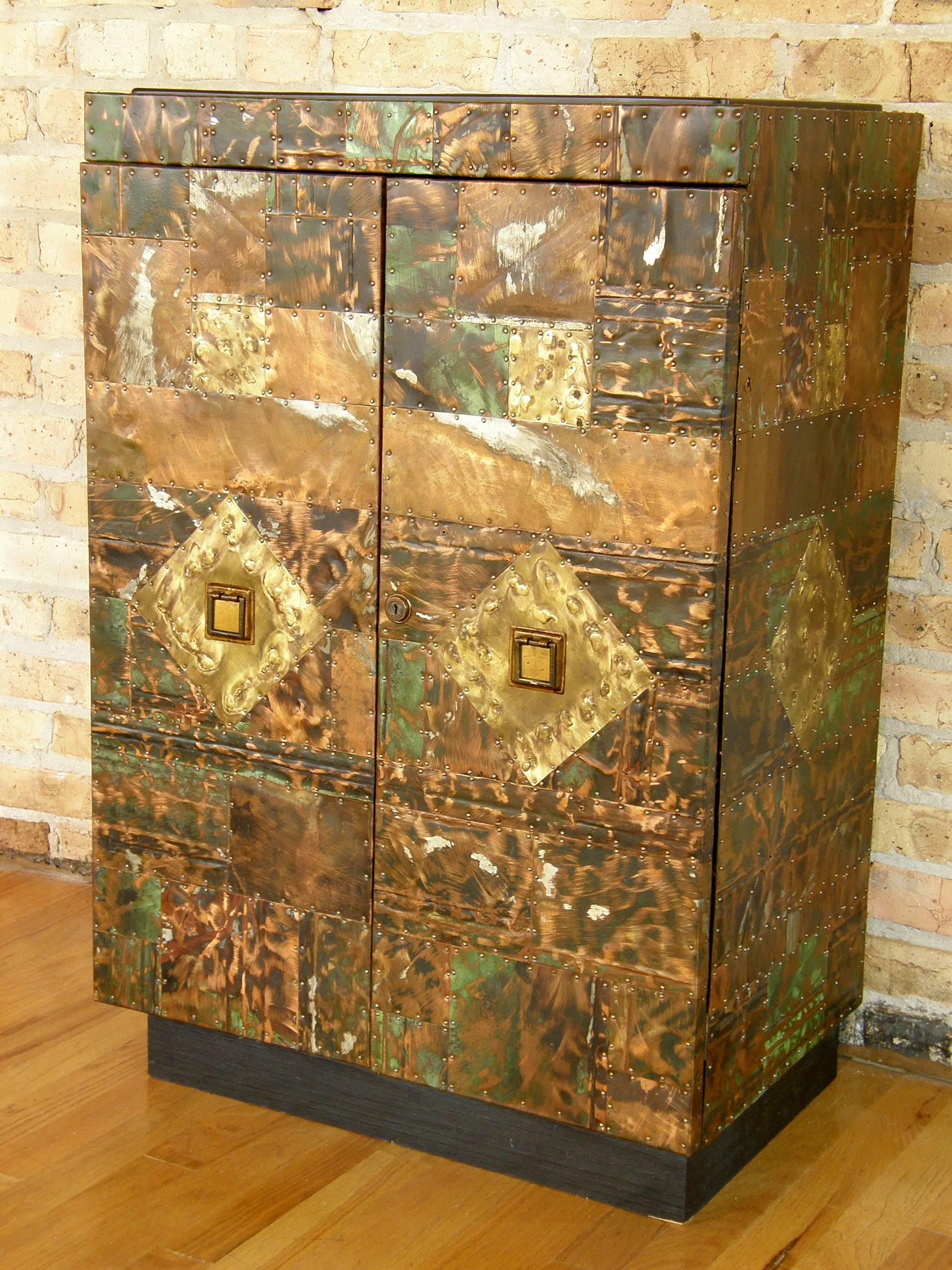 H. A. Larson Brutalist Patchwork Bar Cabinet with Slate Top 1