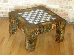 H. A. Larson Brutalist Patchwork Chess Table with Ceramic Tile Top