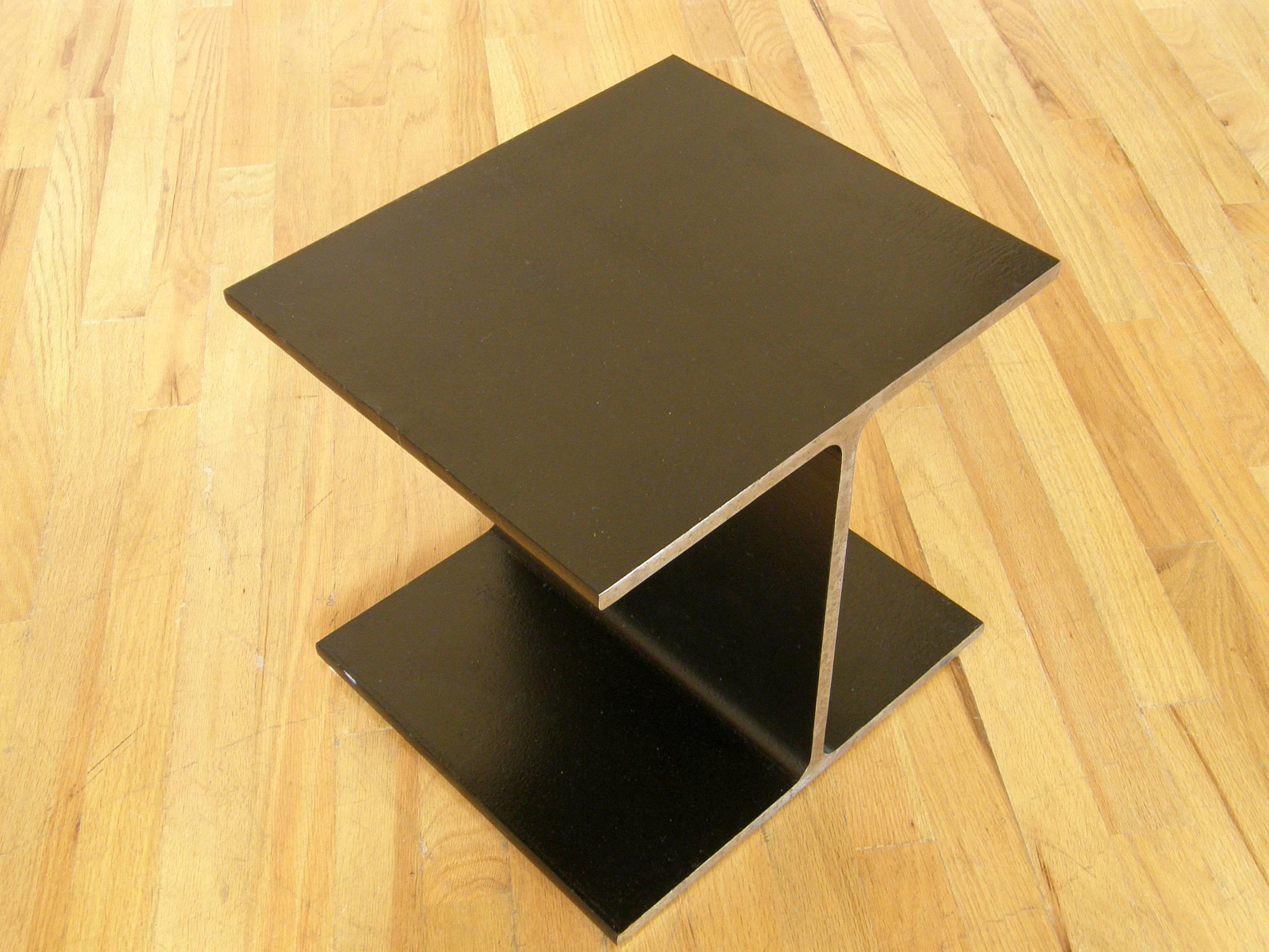 Enameled Steel Side Table Shaped like an I-Beam